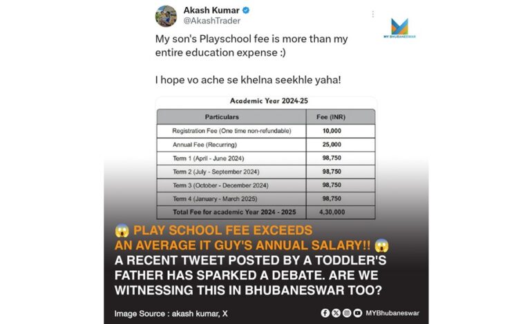 WHAT???😱PLAY SCHOOL FEE IS MORE THAN AN AVERAGE IT GUY’S ANNUAL SALARY!! 😱 A RECENT TWEET POSTED BY A TODDLER’S FATHER HAS STARTED A DISCUSSION. IS IT OK FOR A PLAYSCHOOL TO CHARGE THIS MUCH? DO SCHOOLS IN BHUBANESWAR CHARGE THIS MUCH?