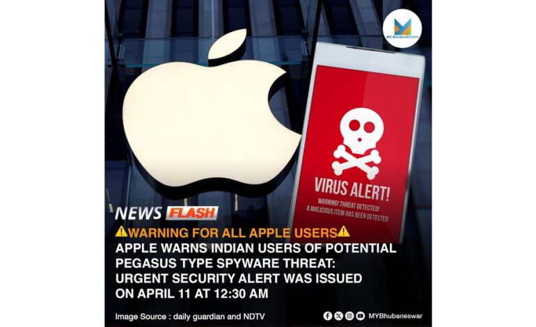 ⚠️WARNING FOR ALL APPLE USERS⚠️                                                                                                          APPLE WARNS INDIAN USERS OF POTENTIAL PEGASUS TYPE SPYWARE THREAT: URGENT SECURITY ALERT WAS ISSUED ON APRIL 11 AT 12:30 AM