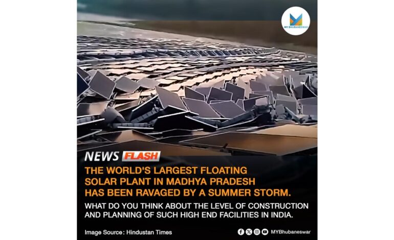 THE WORLD’S LARGEST FLOATING SOLAR PLANT IN MADHYA PRADESH HAS BEEN RAVAGED BY A SUMMER STROM.