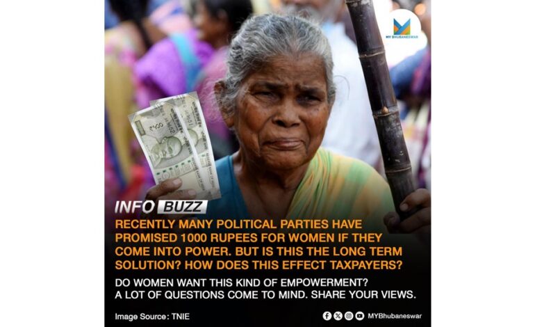 RECENTLY MANY POLITICAL PARTIES HAVE PROMISED 1000 RUPEES FOR WOMEN IF THEY COME INTO POWER. BUT IS THIS THE LONG TERM SOLUTION? HOW DOES THIS EFFECT TAXPAYERS? DO WOMEN WANT THIS KIND OF EMPOWERMENT? A LOT OF QUESTIONS COME TO MIND. SHARE YOUR VIEWS.