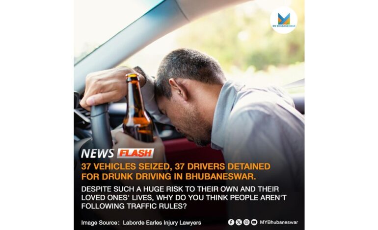 37 VEHICLES SEIZED, 37 DRIVERS DETAINED FOR DRUNK DRIVING IN BHUBANESWAR. DESPITE SUCH A HUGE RISK TO THEIR OWN AND THEIR LOVED ONES LIVES, WHY AREN’T PEOPLE FOLLOWING TRAFFIC RULES?