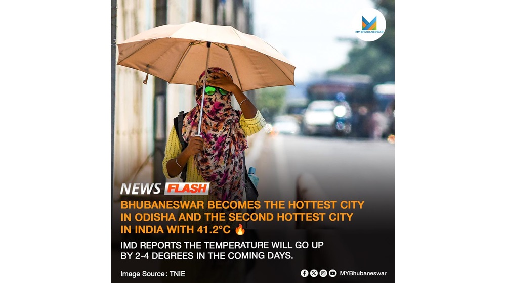 🔥 BHUBANESWAR BECOMES THE HOTTEST CITY IN ODISHA AND THE SECOND HOTTEST CITY IN INDIA WITH 41.2°C 🔥. IMD REPORTS THE TEMPERATURE WILL GO UP BY 2-4 DEGREES IN THE COMING DAYS.