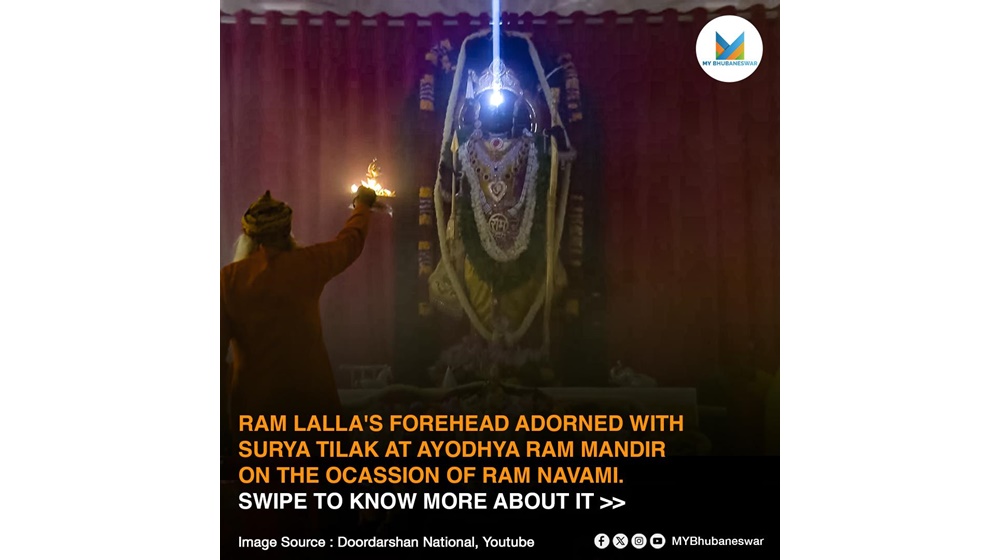 RAM LALLA’S FOREHEAD ADORNED WITH SURYA TILAK AT AYODHYA RAM MANDIR ON THE OCASSION OF RAM NAVAMI.