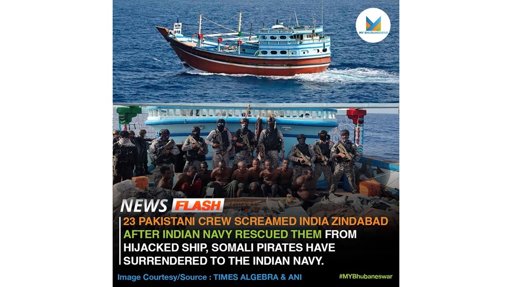 23 PAKISTANI CREW SCREAMED INDIA ZINDABAD AFTER INDIAN NAVY RESCUED THEM FROM HIJACKED SHIP, SOMALI PIRATES HAVE SURRENDERED TO THE INDIAN NAVY.