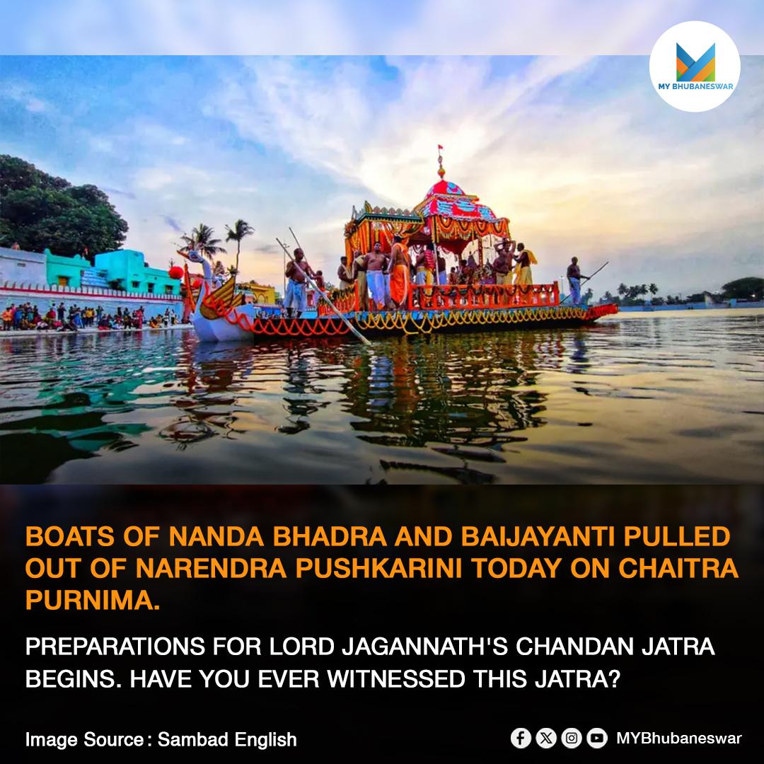 BOATS OF NANDA BHADRA AND BAIJAYANTI PULLED OUT OF NARENDRA PUSHKARINI TODAY ON CHAITRA PURNIMA.