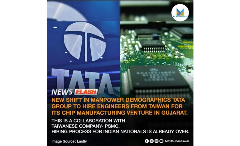 TATA GROUP LOOKING TO HIRE ENGINEERS FROM TAIWAN FOR ITS CHIP MANUFACTURING VENTURE IN GUJARAT. THIS WILL BE IN COLLABORATION WITH THE TAIWANESE MANUFACTURING COMPANY- PSMCTHIS WILL BE A NEW SHIFT IN MANPOWER DEMOGRAPHICS IN THE COUNTRY. THE HIRING PROCESS FOR INDIAN NATIONALS IS ALREADY OVER.